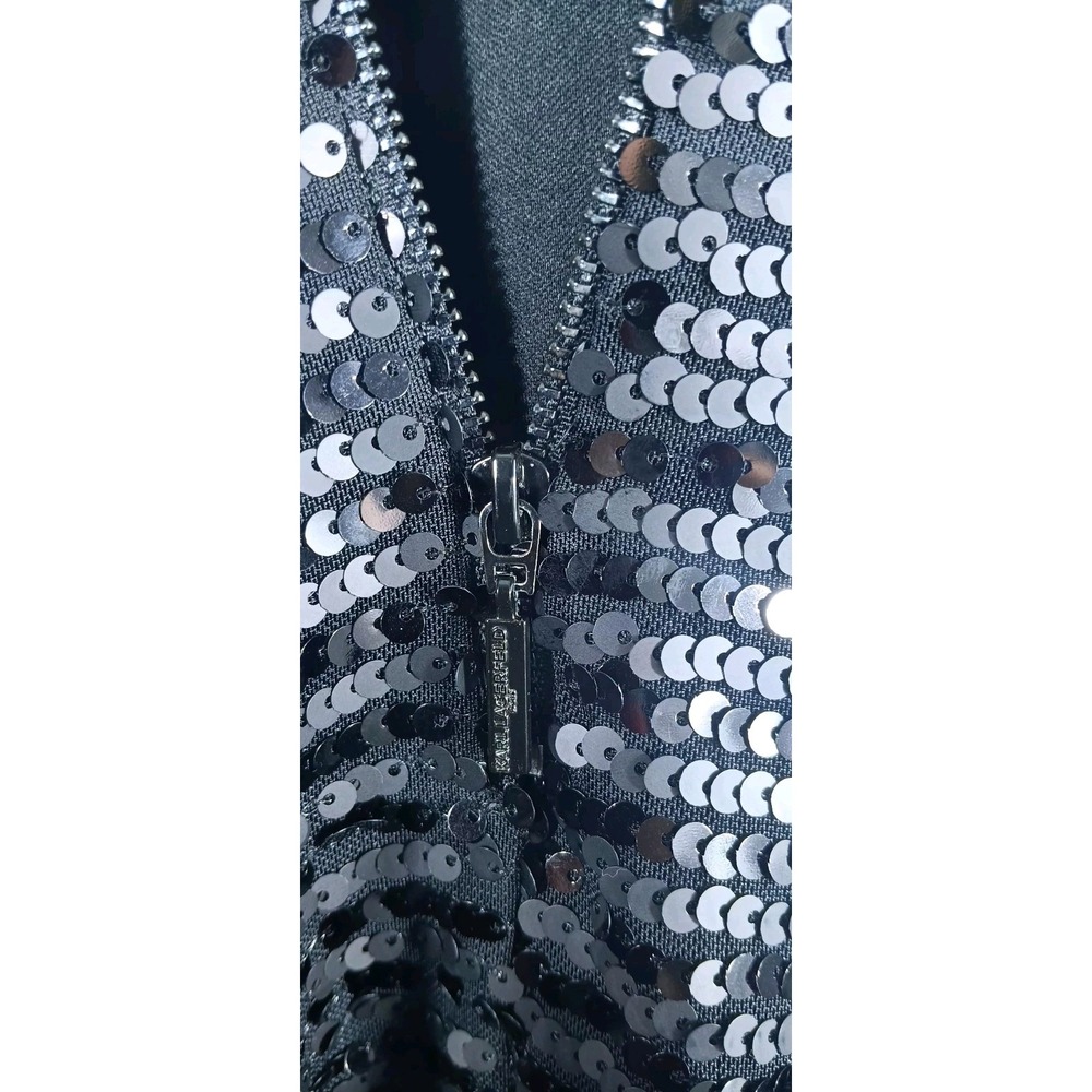karl Lagerfeld womens mini dress black sequins L black whimsigoth party cocktail - Picture 6 of 8
